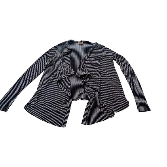 BCBG MaxAzria Open Front Womens Medium Black Stripe Long Sleeve Cardigan Top - Picture 5 of 9